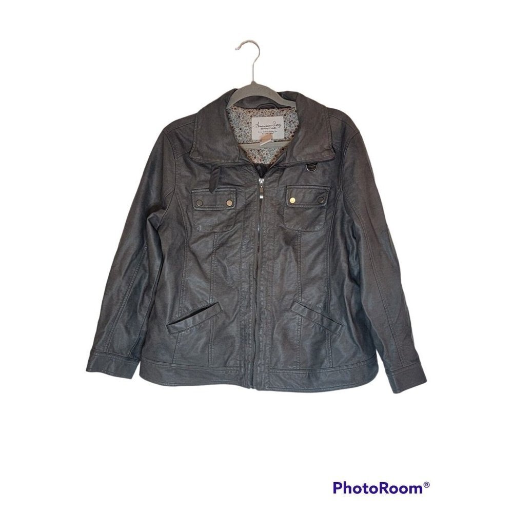 American Rag Gray Faux Leather Cropped Motorcycle Style Jacket  Plus Size 0X